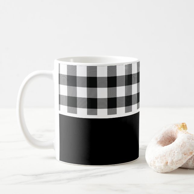 Caneca de Café Preto Branco com Xadrez de Búfalo M (Com Donut)