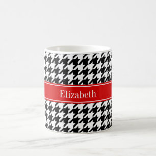 Caneca De Café Preto Branco Xadrez Vermelho Nome Monograma