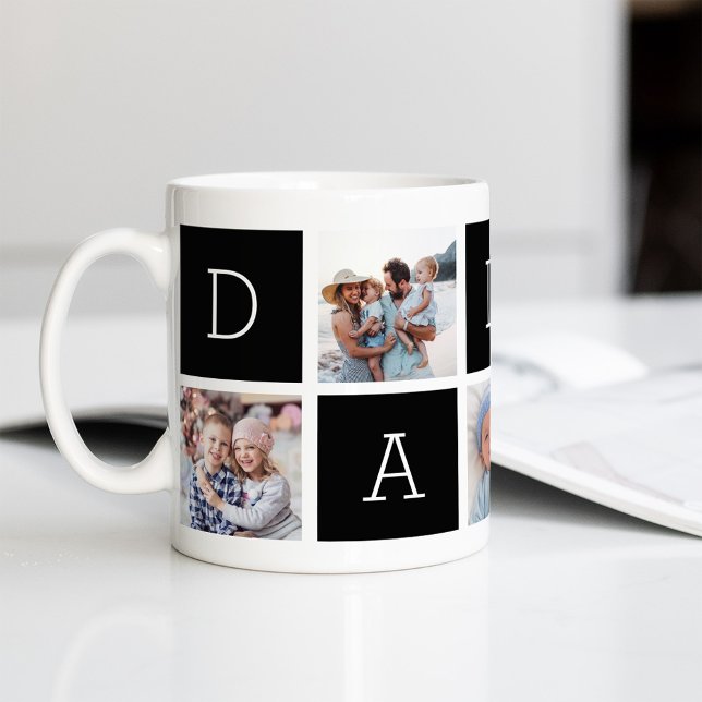 Caneca De Café Preto | Colagem de fotos do Pai 5 personalizado (Criador carregado)