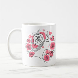 Caneca De Café Preto com flores cor-de-rosa mulher chá de café