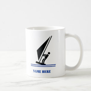 Caneca De Café Preto do Windsurfer a bordo, costume windsurfing