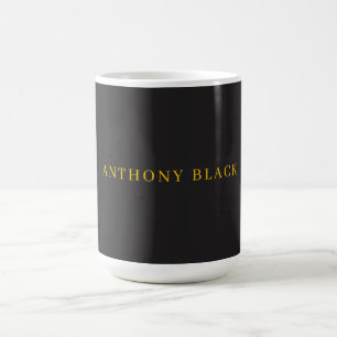 Caneca De Café Preto & Dourado Minimalista Simples Elegante Nome