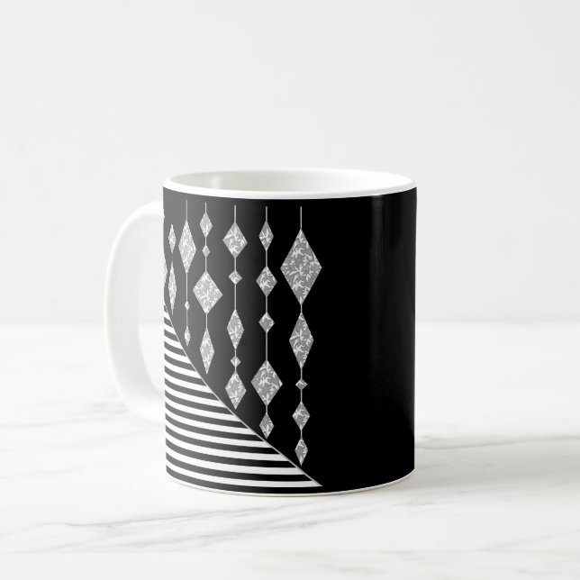 Caneca De Café Preto e branco, abstrato, geométrico, simples, Dig (Frente Esquerda)
