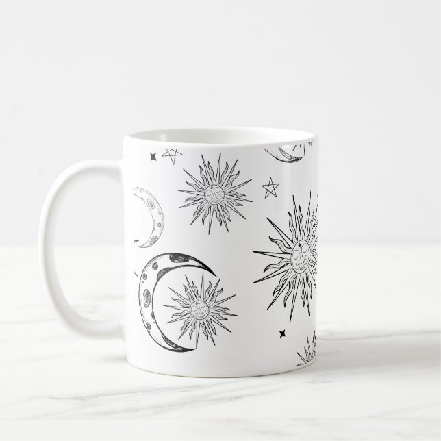 Caneca De Café Preto e Branco Caprichoso Sol Lua e Estrelas (Esquerda)
