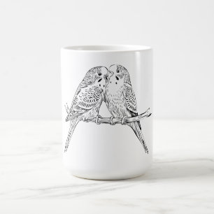 Caneca De Café Preto e branco Dois periquitos empoleirados juntos