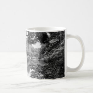 Caneca De Café Preto e branco, legal, natureza única e lago
