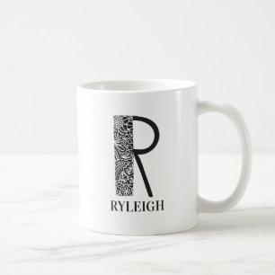 Caneca De Café Preto e Branco Moderno R e Nome Iniciais