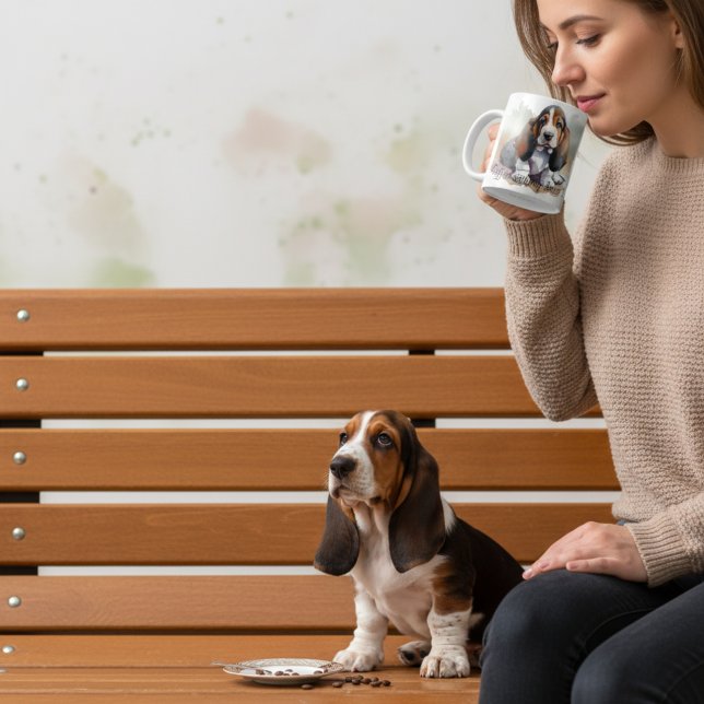 Caneca De Café Preto e Navegação ''Pup Basset '' PERSONALIZAR (Criador carregado)