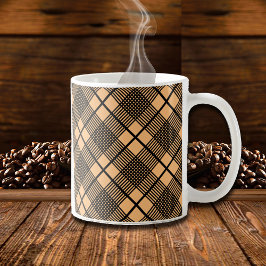 Caneca De Café Preto em Glen de padrão xadrez marrom camelo