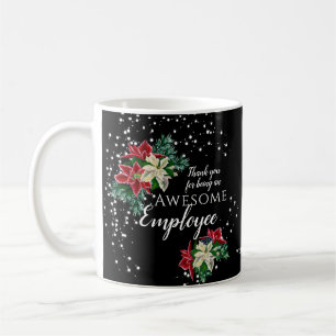 Caneca De Café Preto Floral de Apreciação do Funcionário de Natal