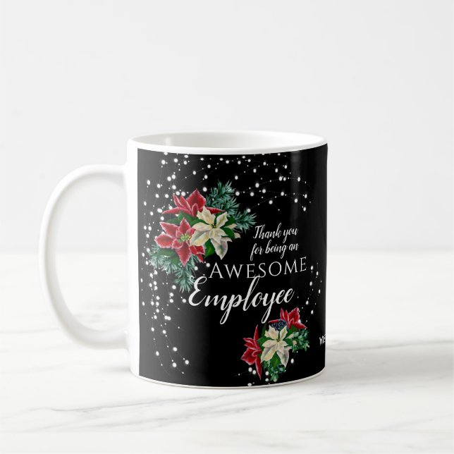 Caneca De Café Preto Floral de Apreciação do Funcionário de Natal (Esquerda)