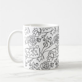 Caneca De Café Preto Floral de Arte Moderna