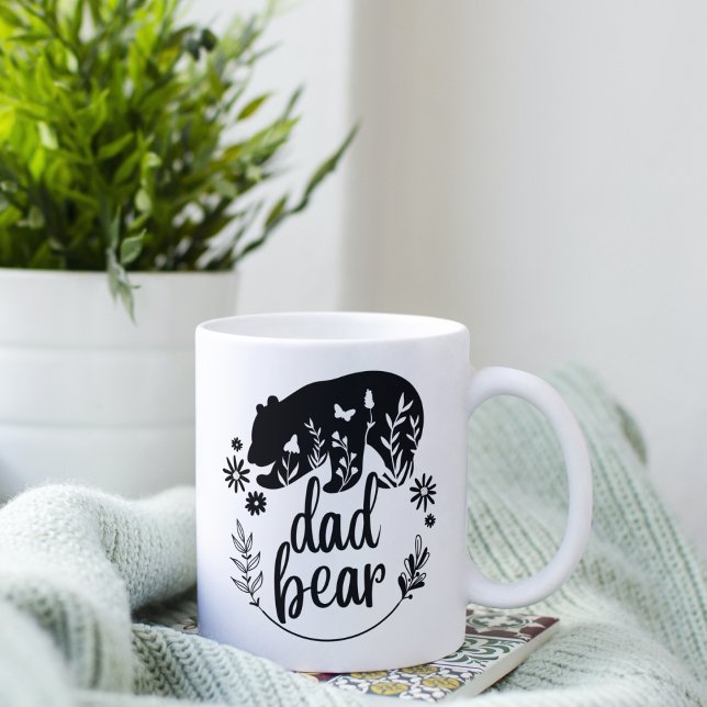 Caneca De Café Preto Floral E Branco Do Urso Do pai (Criador carregado)