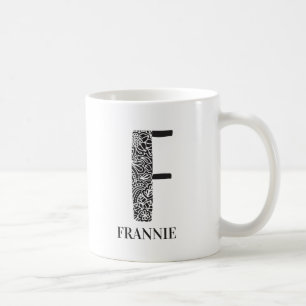 Caneca De Café Preto Floral Moderno e Branco Inicial F e Nome
