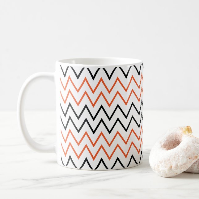 Caneca De Café Preto Laranja Chevron Zigue-Zague (Com Donut)