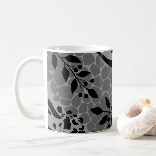 Caneca De Café Preto-leopardo e branco (Com Donut)