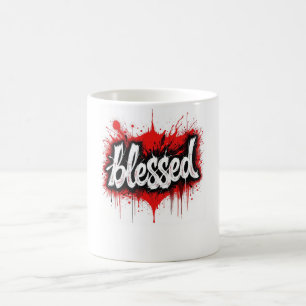 Caneca De Café Preto Negrito e Vermelho "Abençoado"