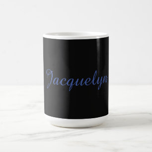 Caneca De Café Preto Neutro e Azul, Novo Nome Próprio Elegante