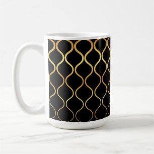 Caneca De Café Preto, ouro, legal, tendência, desenho abstrato re