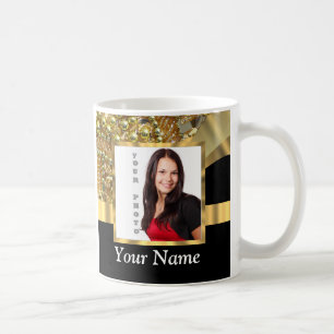 Caneca De Café Preto personalizado e ouro