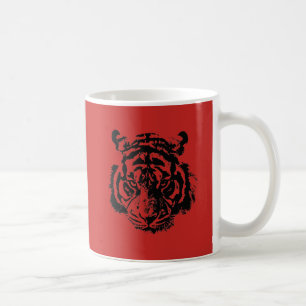 Caneca De Café Preto vermelho do pop art do tigre