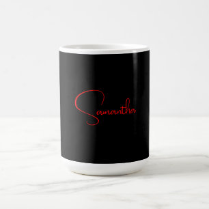 Caneca De Café Preto Vermelho Seu Nome Caligrafia Moderna Minimal