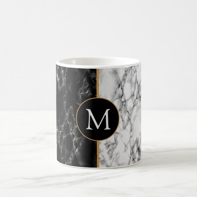 Caneca De Café Preto - White Marble Mug Personalizado Sua Letra (Centro)