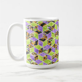 CANECA DE CAFÉ PRETOS LARANJAS VERDES ROXOS CUBOS DE HALLOWEEN
