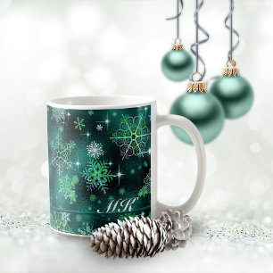 Caneca De Café Prettiest Snowflakes Green ID846