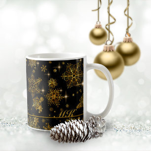 Caneca De Café Prettiest Snowflakes Padrão Preto/Dourado ID846