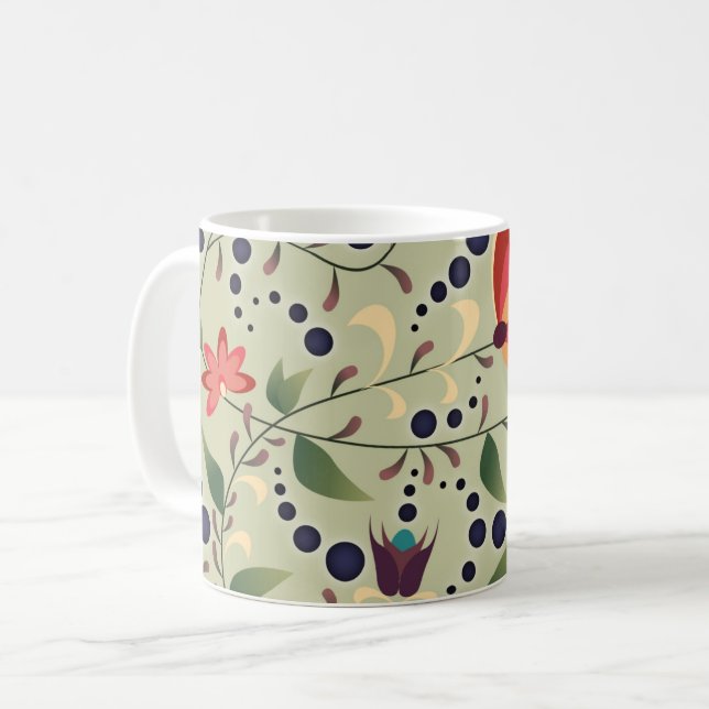 Caneca De Café Pretty Abstract Flower Pattern on Sage Green (Frente Esquerda)
