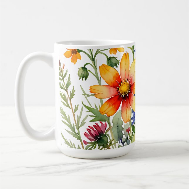 Caneca De Café Pretty colorful wildflowers  watercolor painting (Esquerda)