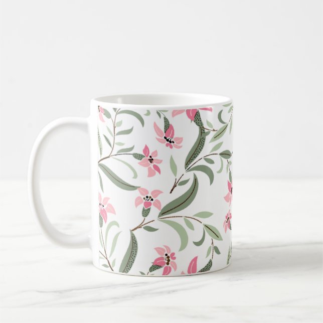 Caneca De Café Pretty Elegant Pink Floral Pattern White (Esquerda)