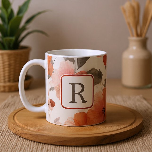Caneca De Café Pretty Flower Monogram Template Personalized (Pretty Flower Monogram Template Personalized Coffee Mug by Ricaso. A feminine monogrammed mug)