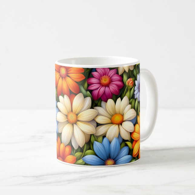 Caneca De Café Pretty Flowers, Brightly Colored, (Frente Esquerda)