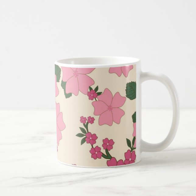 Caneca De Café Pretty Pink Flower Pattern (Direita)