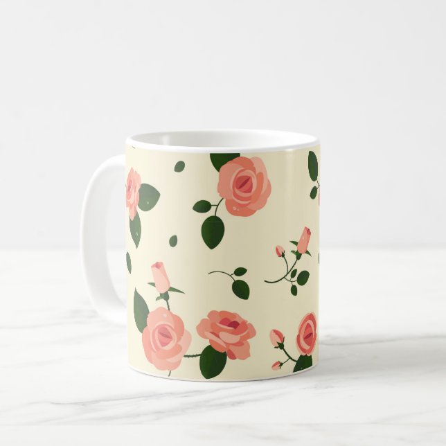 Caneca De Café Pretty Pink Roses Pastel Pink Pattern (Frente Esquerda)
