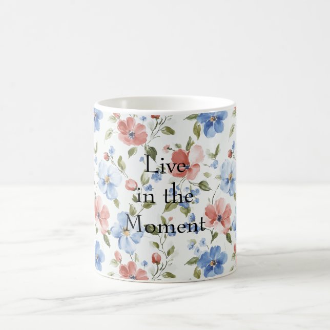 Caneca De Café Pretty Red Blue Flowers (Centro)