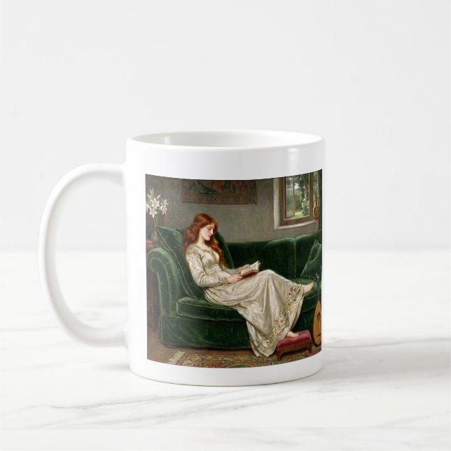 Caneca De Café Pretty Red Haired Maiden Reading Book Lover Art (Esquerda)