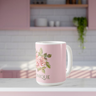 Caneca De Café Pretty Vintage Pink Roses Personalized
