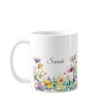 Pretty Watercolor Floral Personalized Mug