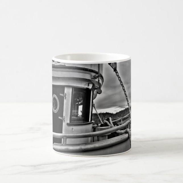 Caneca De Café Previsão de Barcos de Pesca b-w (Centro)