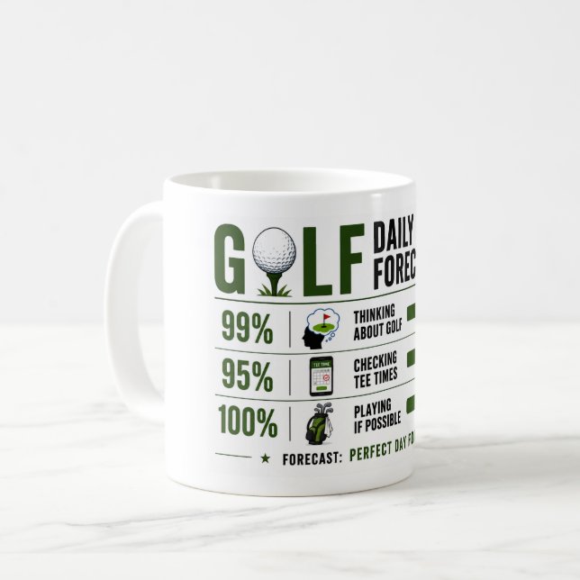Caneca De Café Previsão do tempo com ditado engraçado de golfe  (Frente Esquerda)