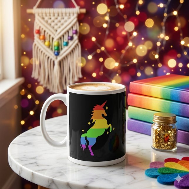 Caneca De Café PrideVibe Unicórnio Arco-íris (Criador carregado)