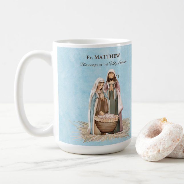 Caneca De Café Priest Christmas Blessings Thanks Nativity Scene (Com Donut)