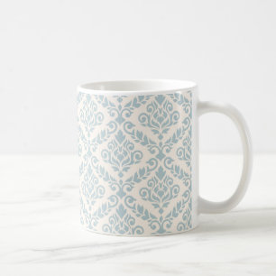 Caneca De Café Prima Cor damasco Azul em Creme