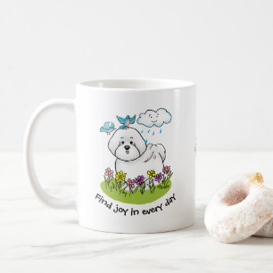 Caneca De Café Primavera Bichon Frise Dog com Flores - Bonito