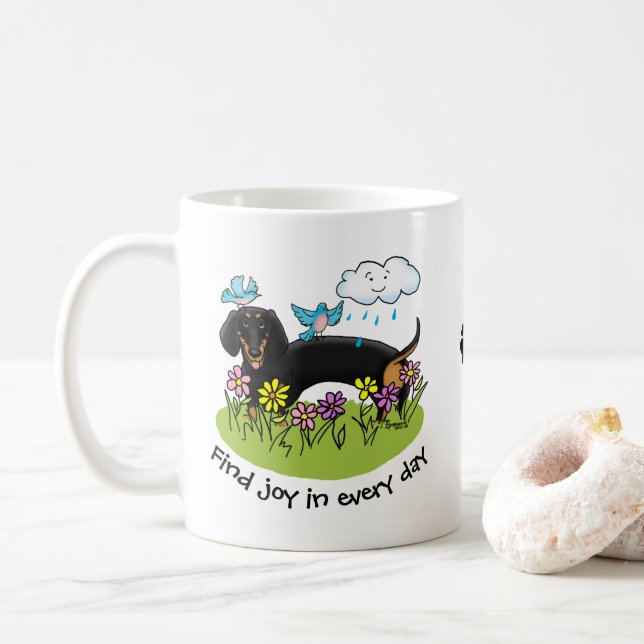 Caneca De Café Primavera Dachshund Dog Dachsie (preto e bronzeado (Com Donut)