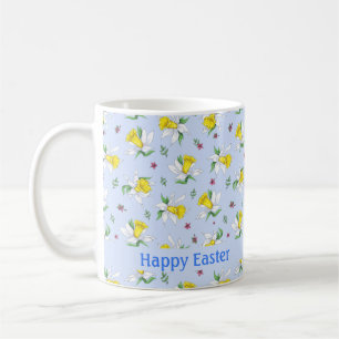 Caneca De Café Primavera Daffodils no Felz pascoa Azul Claro