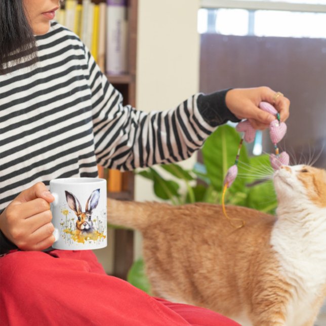 Caneca De Café Primavera de Água Feliz Coelho Amarelo Flores Mug (Criador carregado)